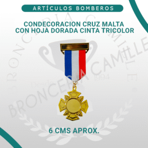 Condecoración Cruz Malta con Hoja Dorada Cinta Tricolor