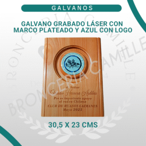 Galvano Grabado Láser con Marco Plateado y Azul con Logo