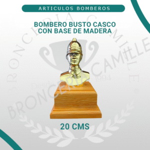 Bombero Busto Casco con Base de Madera