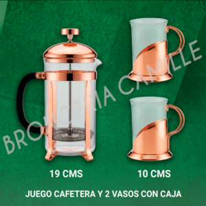 Juego Cafetera y 2 Vasos Cobre